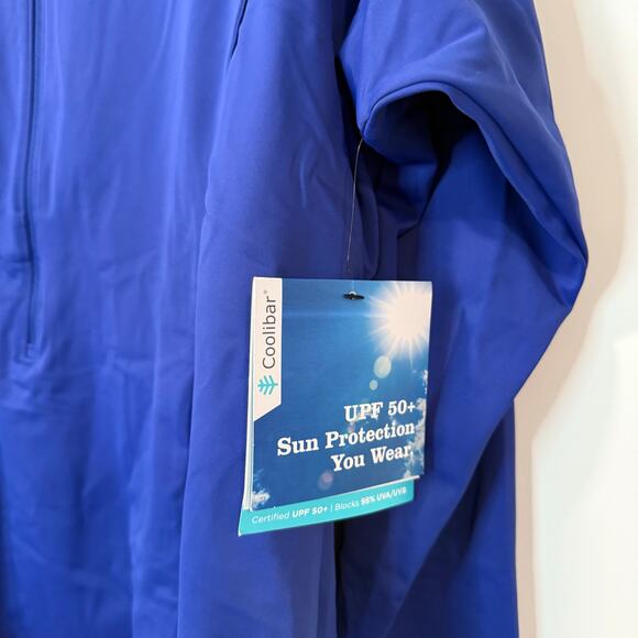 Coolibar Women's Escalante Zip Rash Guard Swim Top Blue UPF 50 Plus Size 2X NEW - Picture 2 of 10